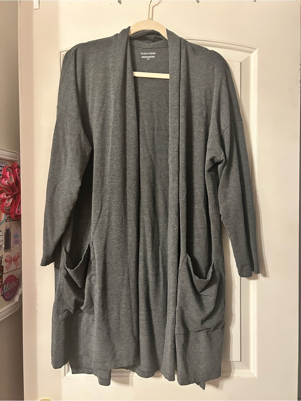Eileen Fisher Charcoal Open Drape Cardigan with Front Pockets Large